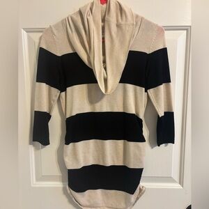 Pink Rose tan and black striped sweater. Cowl neck. Size small.